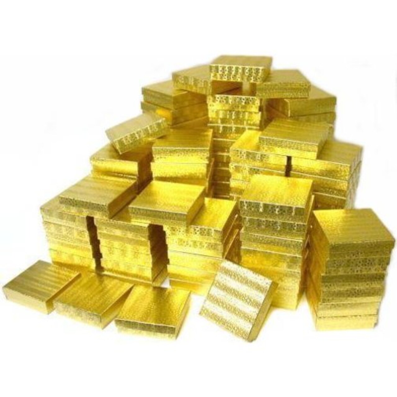 100 Pc Gold Foil Cotton Fill Filled #33 Jewelry Boxes Sz 3 1/2""L x3 1/2""Wx1""H